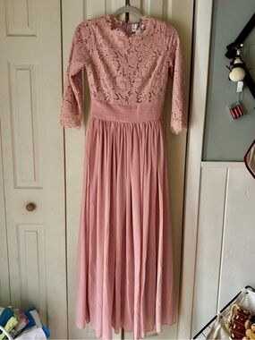 Dainty Jewels Blush Lace Bodice Long Chiffon Gown